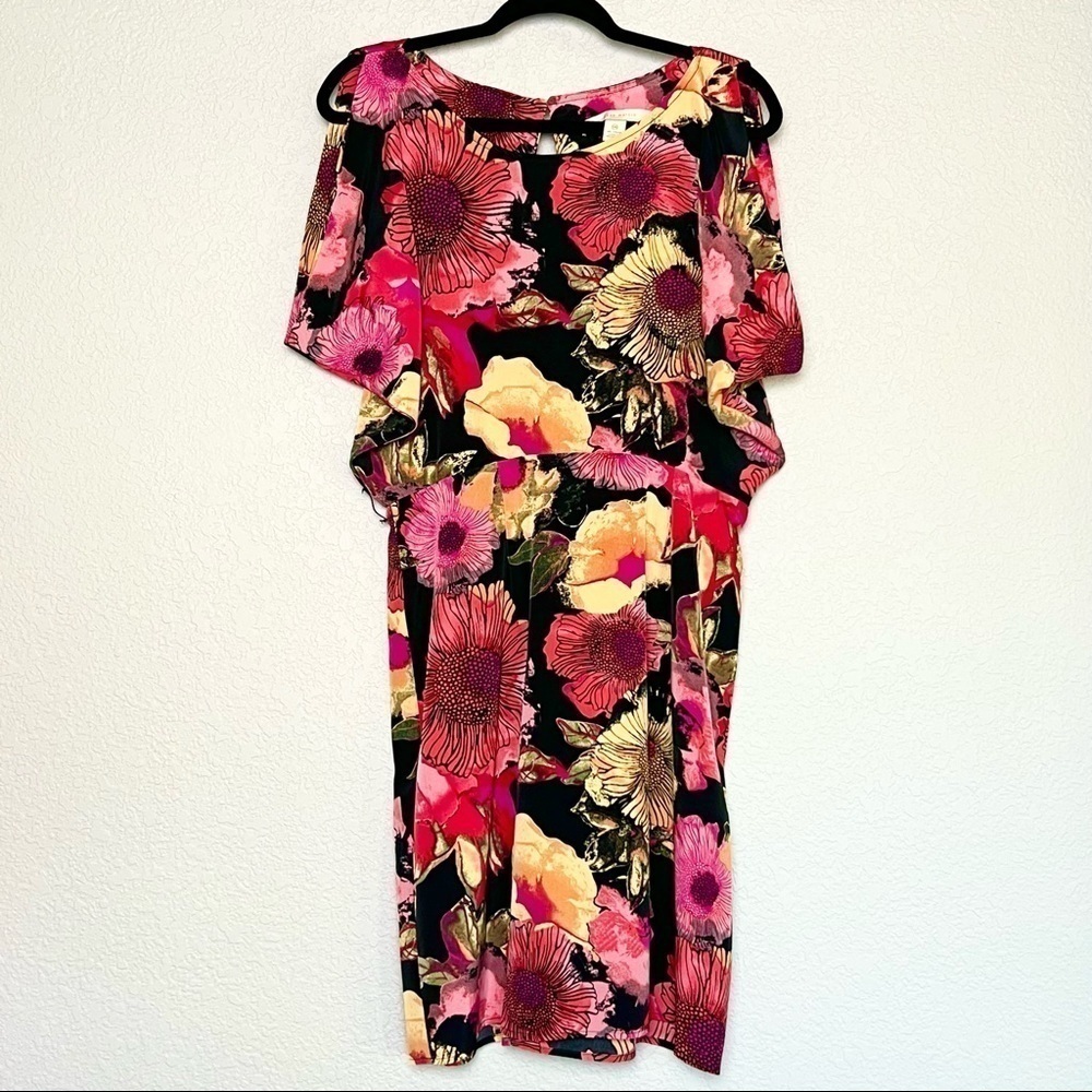 JONATHAN MARTIN Watercolor Floral Split Batwing Dolman Flutter Sleeve Dress 10